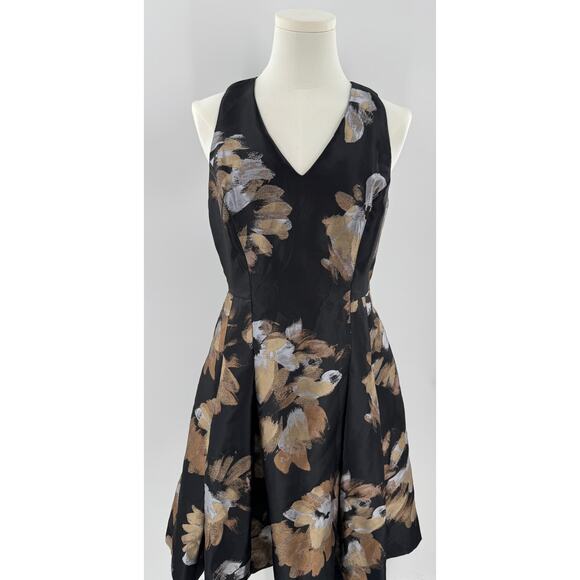 Tommy Hilfiger Black Gold Jacard Floral Dress Cocktail Party Silk LBD S 4 - Picture 1 of 11